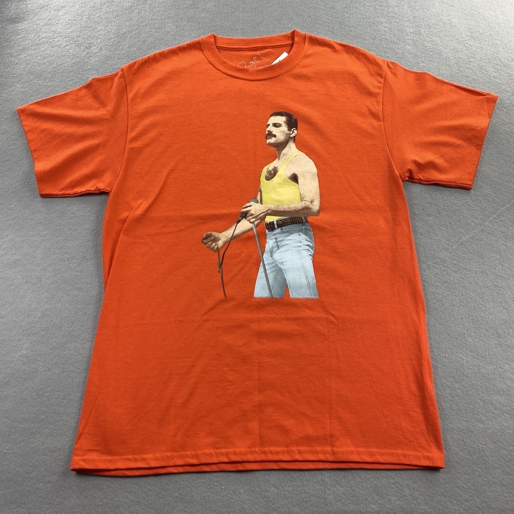 Freddie Mercury Shirt Mens Small Orange Short Sleeve Crew Neck Queen Rock Music